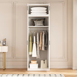 80cm 2-Door White Steel Hanging Wardrobe, Above Storage - Black Handle
