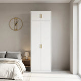 80cm 2-Door White Steel Hanging Wardrobe, Above Storage - Gold Handle