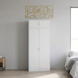 80cm 2-Door White Steel Hanging Wardrobe, Above Storage - White Handle