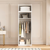 80cm 2-Door White Steel Hanging Wardrobe, Above Storage - White Handle