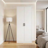 80cm 2-Door White Steel Hanging Wardrobe, No Above Storage - Black Handle