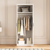 80cm 2-Door White Steel Hanging Wardrobe, No Above Storage - Black Handle - Front View