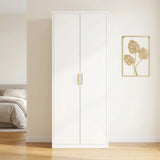 80cm 2-Door White Steel Hanging Wardrobe, No Above Storage - Gold Handle