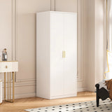80cm 2-Door White Steel Hanging Wardrobe, No Above Storage - Gold Handle - Side View