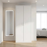 80cm 2-Door White Steel Hanging Wardrobe, No Above Storage - White Handle