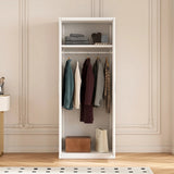 80cm 2-Door White Steel Hanging Wardrobe, No Above Storage - White Handle