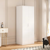 80cm 2-Door White Steel Hanging Wardrobe, No Above Storage - White Handle - Side View