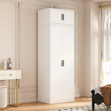 80cm 2-Door White Steel Shelf Wardrobe, Above Storage - Black Handle - Side View
