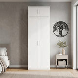 80cm 2-Door White Steel Shelf Wardrobe, Above Storage - White Handle