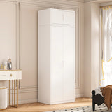 80cm 2-Door White Steel Shelf Wardrobe, Above Storage - White Handle - Side View