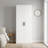 80cm 2-Door White Steel Shelf Wardrobe, No Above Storage - Black Handle