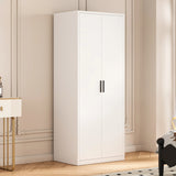 80cm 2-Door White Steel Shelf Wardrobe, No Above Storage - Black Handle - Side View