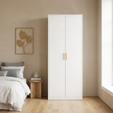 80cm 2-Door White Steel Shelf Wardrobe, No Above Storage - Gold Handle