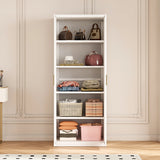 80cm 2-Door White Steel Shelf Wardrobe, No Above Storage - Gold Handle