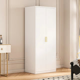 80cm 2-Door White Steel Shelf Wardrobe, No Above Storage - Gold Handle - Side View