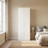 80cm 2-Door White Steel Shelf Wardrobe, No Above Storage - White Handle