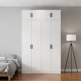 160cm 4-Door White Steel Hanging and Shelf Wardrobe, Above Storage - Black Handle
