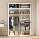 160cm 4-Door White Steel Hanging and Shelf Wardrobe, Above Storage - Black Handle - Top-Down View