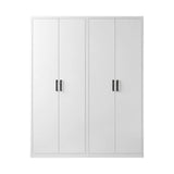 160cm 4-Door White Steel Hanging and Shelf Wardrobe, Above Storage - Black Handle - 45-Degree Angle