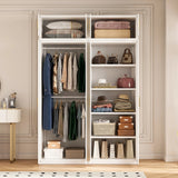160cm 4-Door White Steel Hanging and Shelf Wardrobe, Above Storage - Gold Handle
