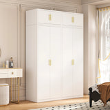 160cm 4-Door White Steel Hanging and Shelf Wardrobe, Above Storage - Gold Handle - Side View