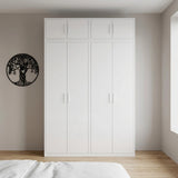 160cm 4-Door White Steel Hanging and Shelf Wardrobe, Above Storage - White Handle