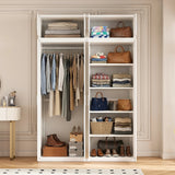 160cm 4-Door White Steel Hanging and Shelf Wardrobe, Above Storage - White Handle - Top-Down View