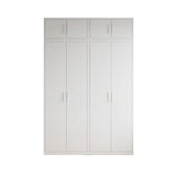 160cm 4-Door White Steel Hanging and Shelf Wardrobe, Above Storage - White Handle - 45-Degree Angle