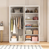 160cm 4-Door White Steel Hanging and Shelf Wardrobe, No Above Storage - Black Handle