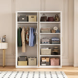 160cm 4-Door White Steel Hanging and Shelf Wardrobe, No Above Storage - Gold Handle