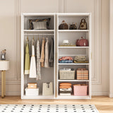 160cm 4-Door White Steel Hanging and Shelf Wardrobe, No Above Storage - Gold Handle - Top-Down View