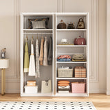 160cm 4-Door White Steel Hanging and Shelf Wardrobe, No Above Storage - White Handle