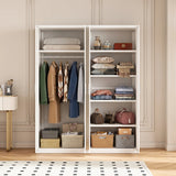 160cm 4-Door White Steel Hanging and Shelf Wardrobe, No Above Storage - White Handle - Top-Down View