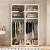 160cm 4-Door White Steel 2 Hanging Wardrobe, Above Storage - Gold Handle
