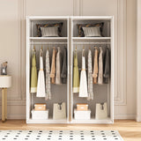 160cm 4-Door White Steel 2 Hanging Wardrobe, No Above Storage - White Handle
