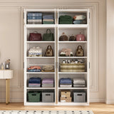 160cm 4-Door White Steel 2 Shelf Wardrobe, Above Storage - Black Handle