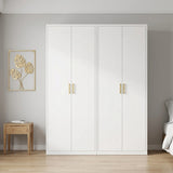 160cm 4-Door White Steel 2 Shelf Wardrobe, Above Storage - Gold Handle