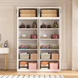 160cm 4-Door White Steel 2 Shelf Wardrobe, Above Storage - Gold Handle