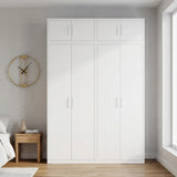 160cm 4-Door White Steel 2 Shelf Wardrobe, Above Storage - White Handle