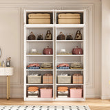 160cm 4-Door White Steel 2 Shelf Wardrobe, Above Storage - White Handle