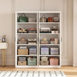160cm 4-Door White Steel 2 Shelf Wardrobe, No Above Storage - Black Handle