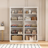 160cm 4-Door White Steel 2 Shelf Wardrobe, No Above Storage - Gold Handle
