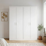 160cm 4-Door White Steel 2 Shelf Wardrobe, No Above Storage - White Handle