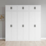 240cm 6-Door White Steel 2 Hanging and 1 Shelf Wardrobe, Above Storage - Black Handle