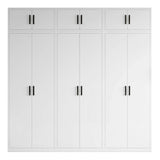 240cm 6-Door White Steel 2 Hanging and 1 Shelf Wardrobe, Above Storage - Black Handle