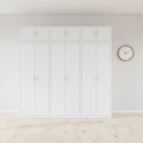 240cm 6-Door White Steel 2 Hanging and 1 Shelf Wardrobe, Above Storage - White Handle