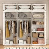 240cm 6-Door White Steel 2 Hanging and 1 Shelf Wardrobe, Above Storage - White Handle