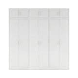 240cm 6-Door White Steel 2 Hanging and 1 Shelf Wardrobe, Above Storage - White Handle - 45-Degree Angle