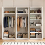 240cm 6-Door White Steel 2 Hanging and 1 Shelf Wardrobe, No Above Storage - Black Handle