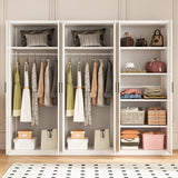 240cm 6-Door White Steel 2 Hanging and 1 Shelf Wardrobe, No Above Storage - Black Handle